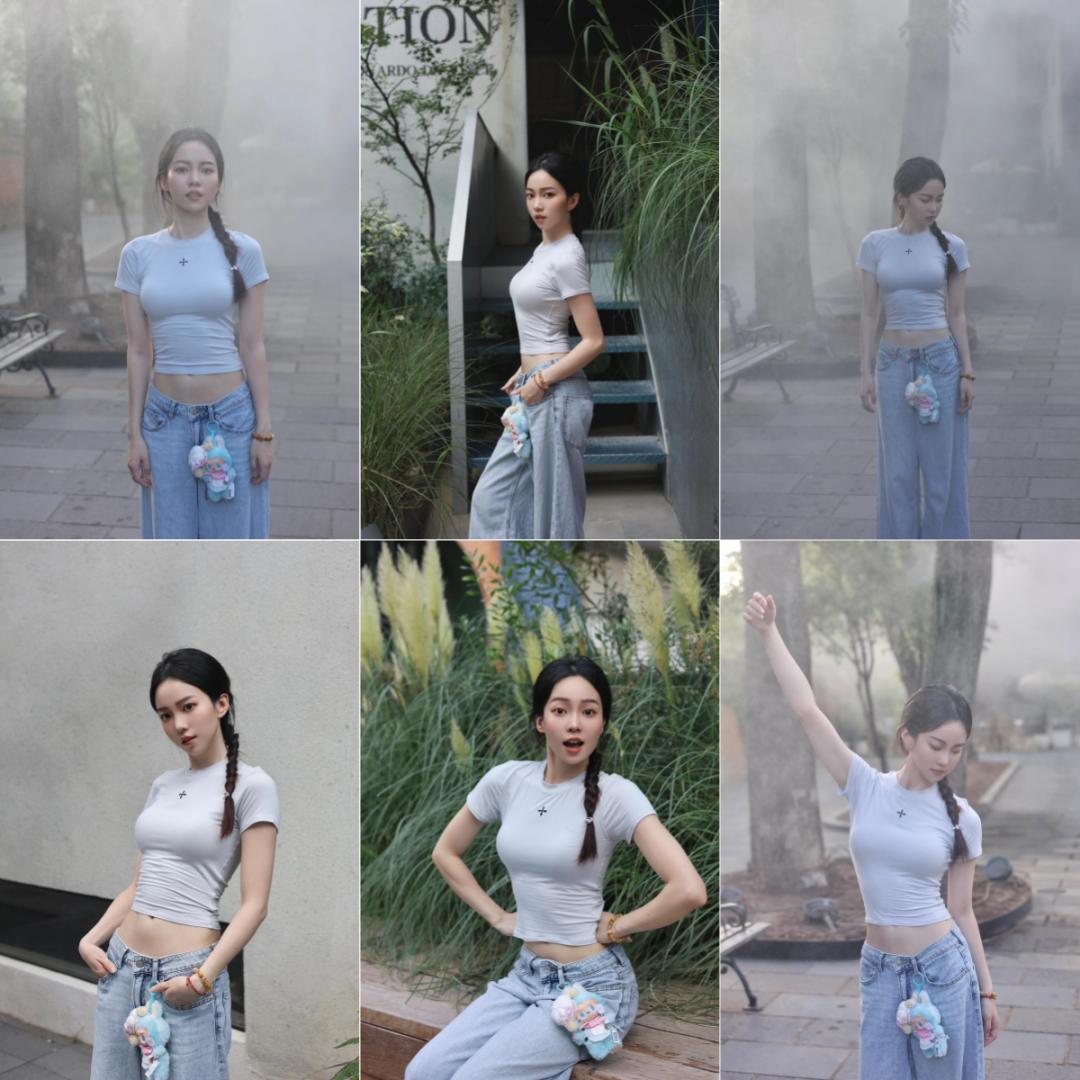 牛仔裤拍照,简单动作,拍照又酷又好看,显时候显身材