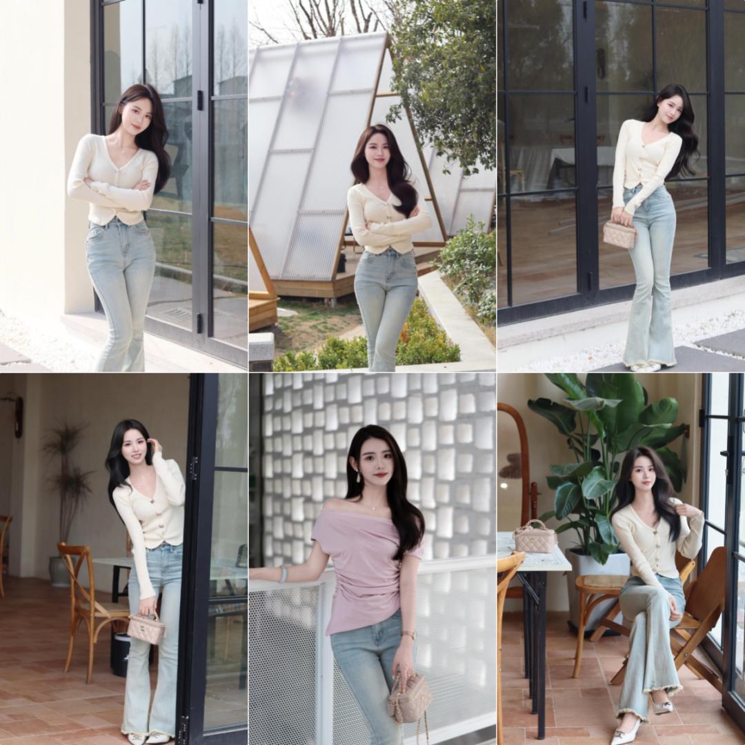 穿牛仔裤这样拍,几个动作,又漂亮又显身材了,温柔有气质