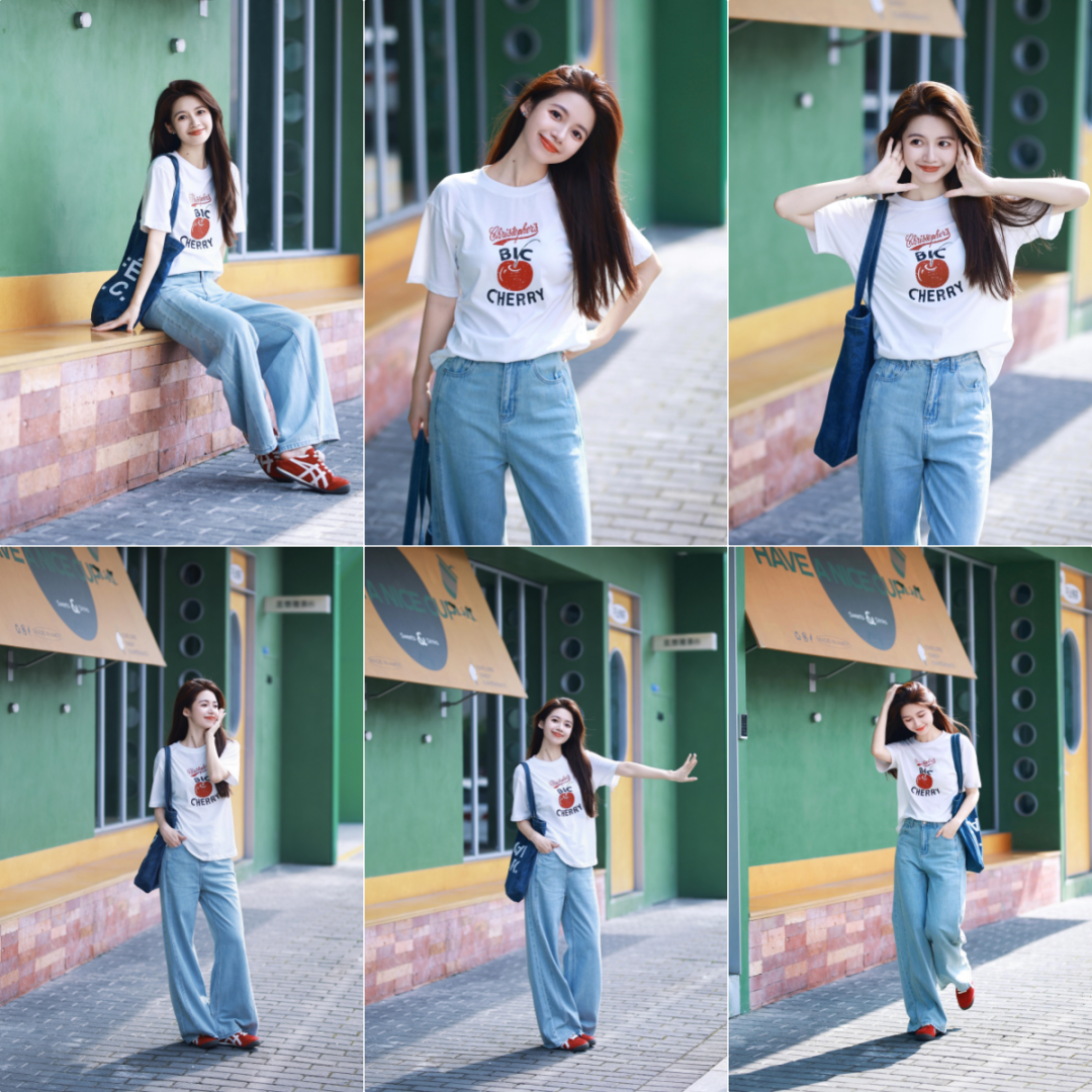 牛仔裤搭白T拍照,这些动作,简单随性,出片好看有氛围感